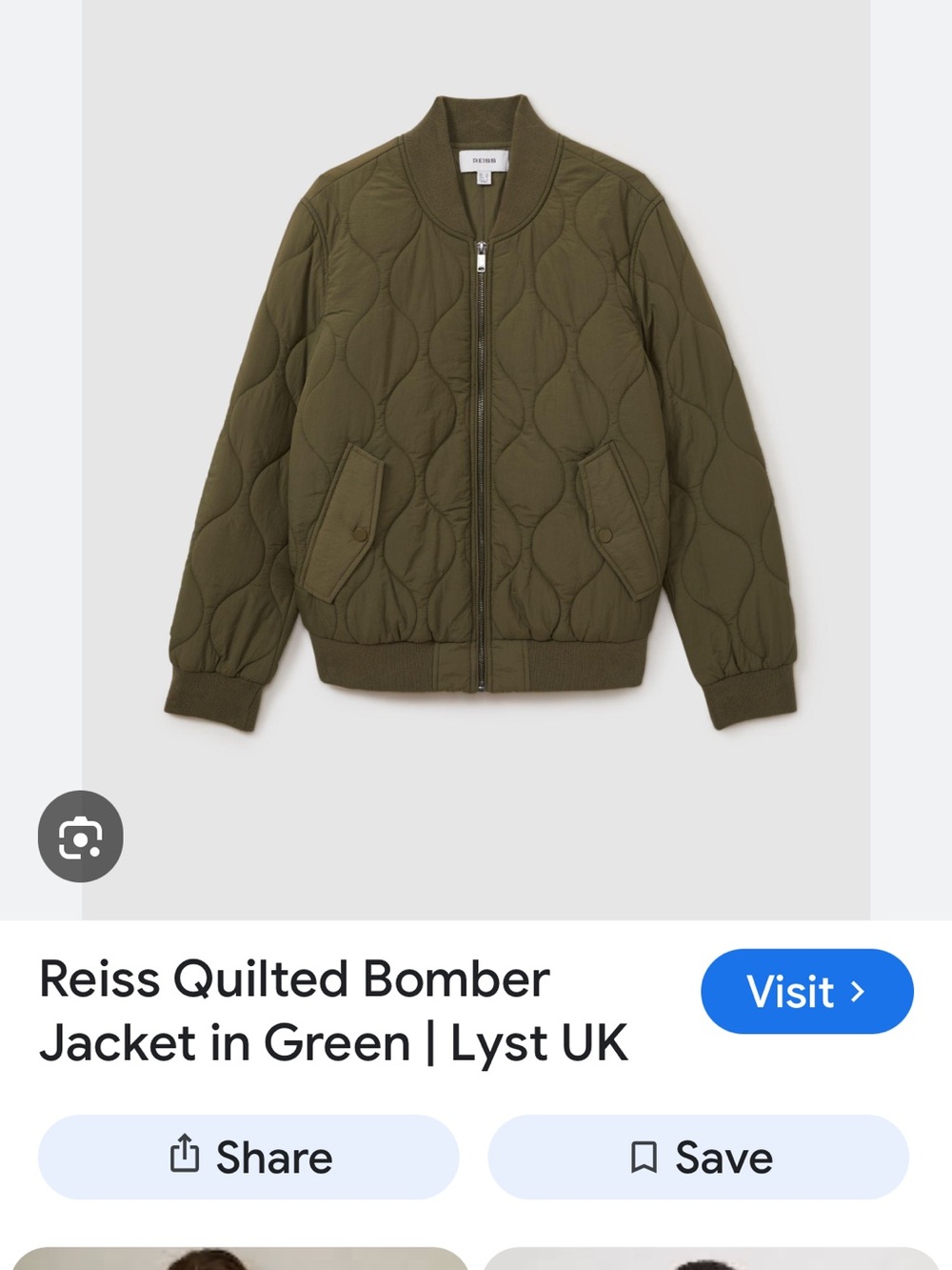 Reiss Khaki Quilted Bomber Jacket - Picture 2 of 2